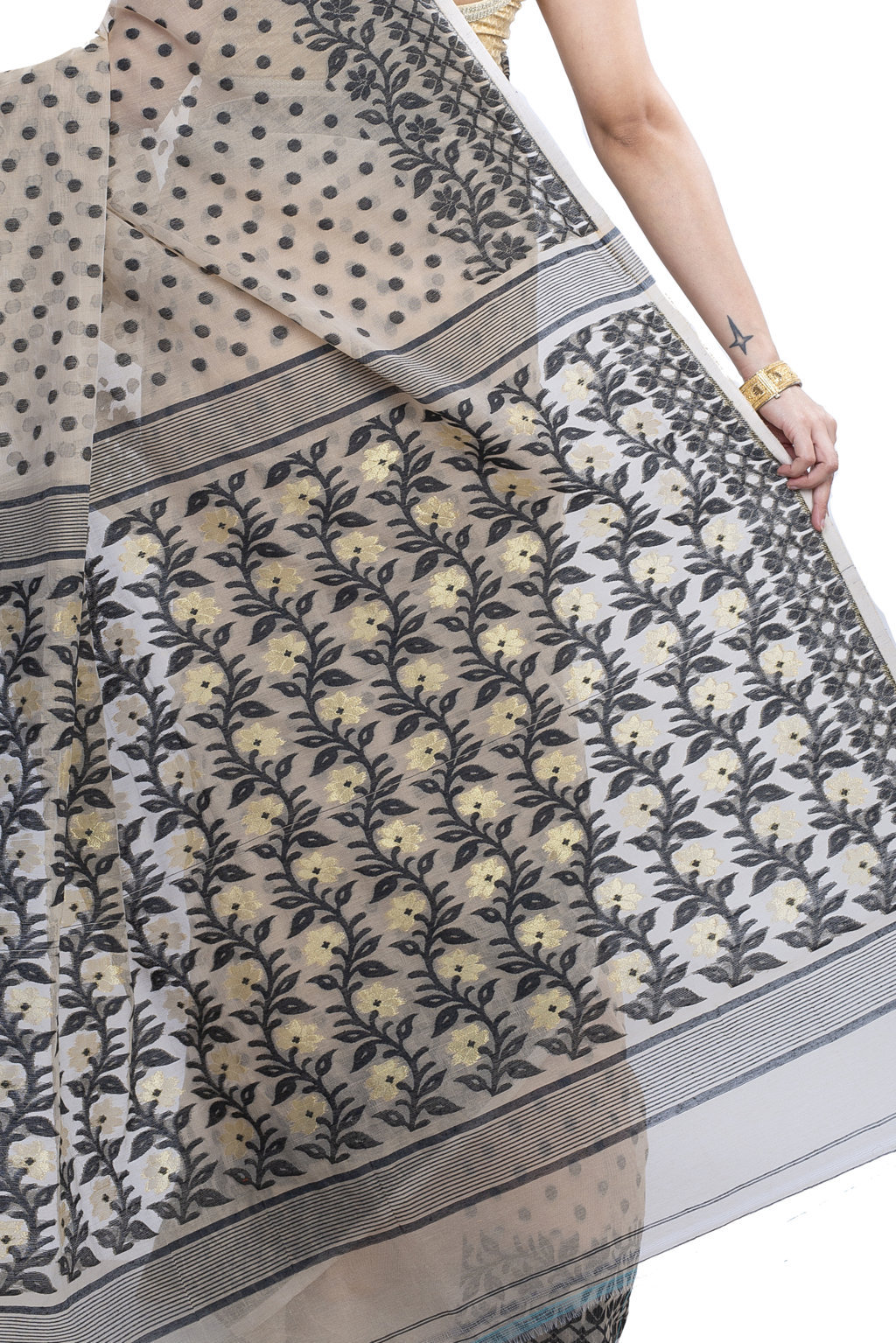 Black White Pure Cotton Boll_Jamdani Jamdani Saree (812)